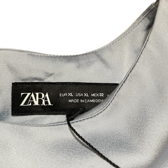 ZARA Blue Satin Midi Dress Twist Knot Waist Slip Dress XL Elegant Minimalist - Picture 8 of 10